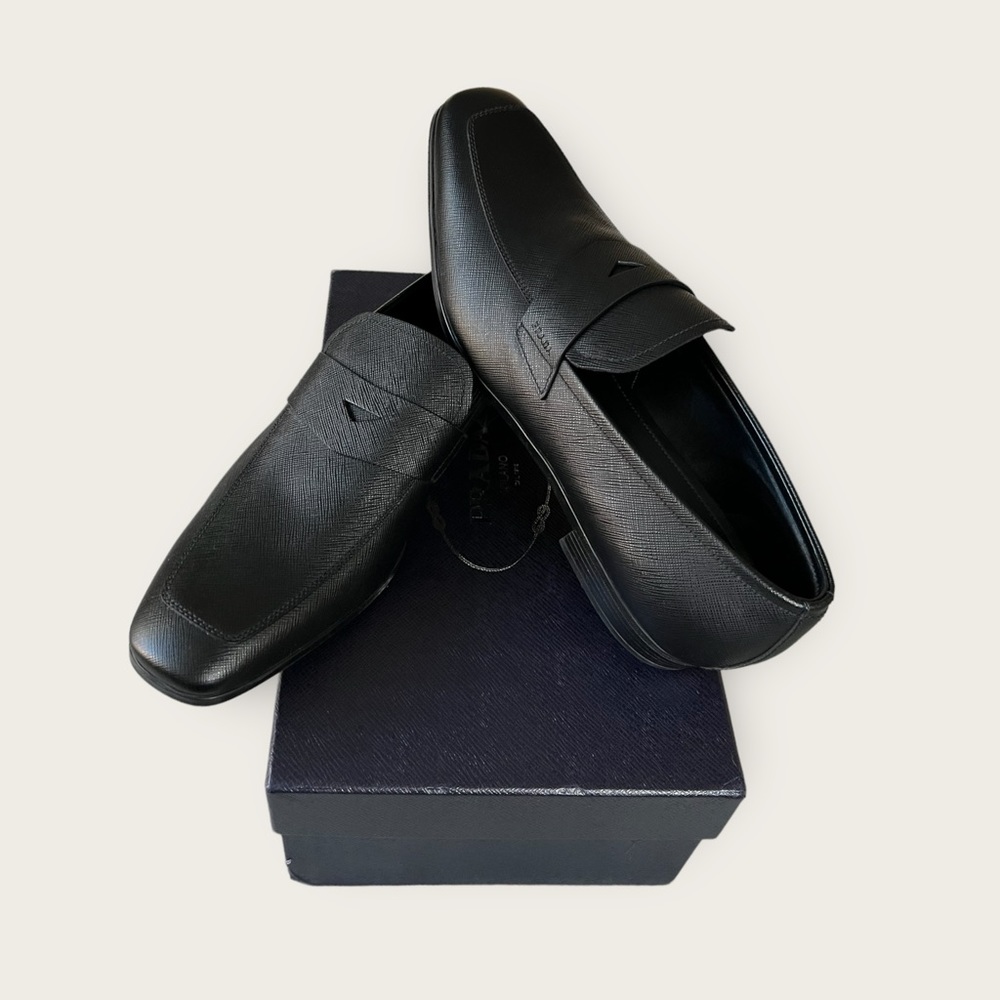 PRADA Men´s Saffiano Leather Penny Loafer Black UK10.5/US11.5 NEW